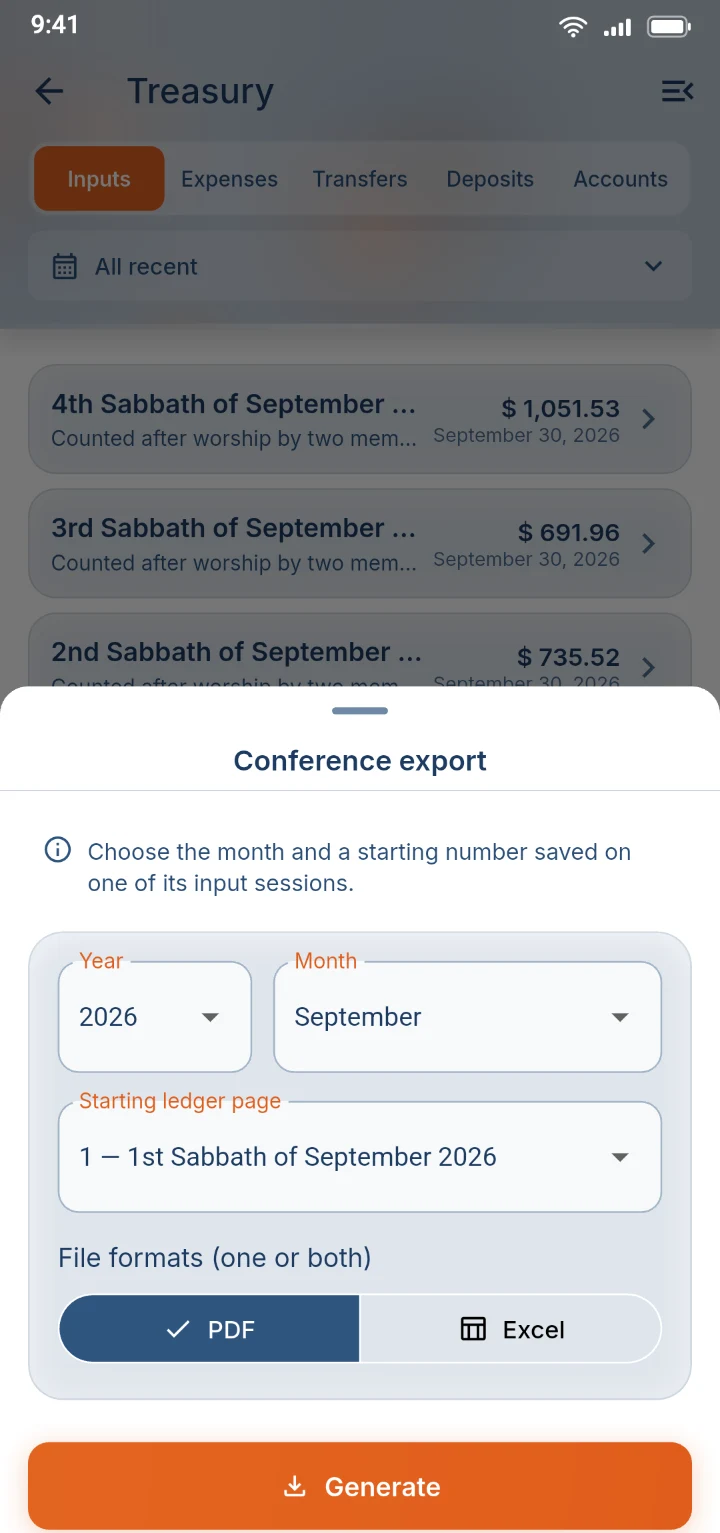 The screen for creating the monthly conference ledger